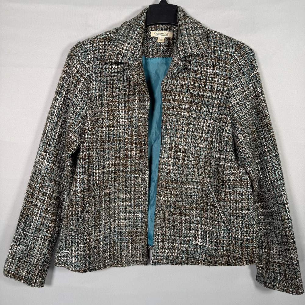 Women's Coldwater Creek M Multicolor Tweed Blend Blazer‎ Jacket Open Collared